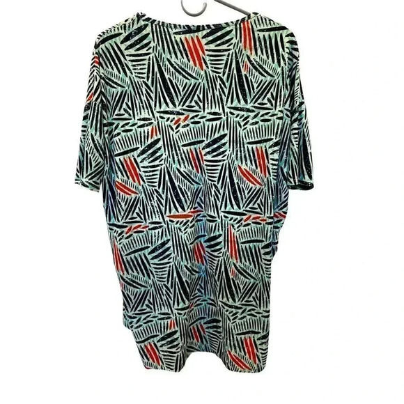 LuLaRoe Simply Comfortable Irma Artsy Aqua Blue IKAT Leaf Bohemian Size Small‎ - Picture 2 of 3